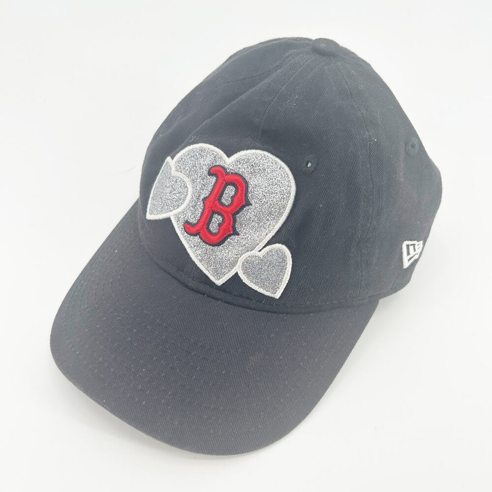 New Era Youth Girls Adjustable Boston Red Sox Sparkly Heart MLB Baseball Cap Hat
